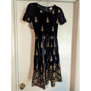 LulaRoe Elegant collection Amelia Dress Navy and Gold XS